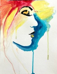 TITA PAINTZ Rainbow Watercolor Woman Face Portrait Hand Painted 9×12 Wall Art