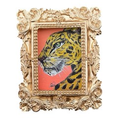 Leopard “Big Cat” watercolor print in mini gold vintage style ornate frame