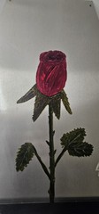 Metal Red Long Stem Rose 18×17 „Everlasting Rose“ Oil Painting By Jodi Brown