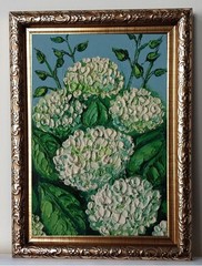 Framed White Hydrangea Flowers Garden Flowers 4×6” Impasto Oil Painting Original