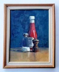 Jarvis Wilcox Still Life Painting Heinz Ketchup, Salt & Pepper – Connecticut Art