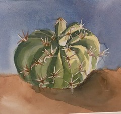 VTG 1990s Bird’s Bell Cactus Green Watercolor Signed J Crittenden 13 7/8×15 3/8”