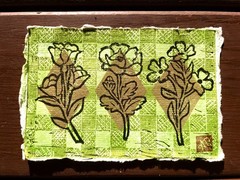 Vintage Linocut 70’s Picnic Floral Painting by Alannah Dyer- Mini Art 4×6 in