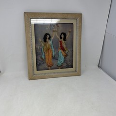 VTG Indian Mixed Media Dancing Women Art Silk Sari Fabric 3D Framed Painting