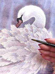 BIRDS SNOWY WHITE SWAN LOVE Original Painting Landscape National Park CA Gift A4