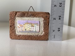 Vintage Miniature Painting on Brick Stone Spanish European Landscape Cityscape