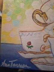 Modern China Cups Set 10×10 Acrylic Painting Canvas Panel