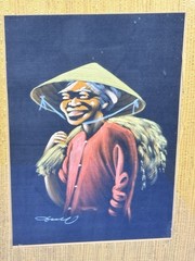2 Vintage Chinese Oil Paintings on Black Silk, Husband & Wife? 17″ x 13″