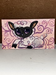 ACEO Cartoon Sheep Painting on Paper, Small Unframed Single Piece Animal Art
