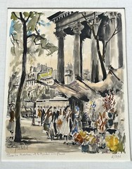 Franz Herbelot „La Madeleine et le Marche aux Fleurs“ Litho Watercolor Numbered