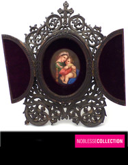 AFTER RAPHAEL ANTIQUE 1860s FRENCH MINIATURE ENAMEL PAINTED VIRGIN IN THE CHAIR