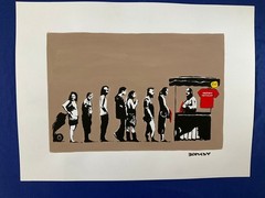 BANKSY – painting drawing 11.8 x 15.7 in on old paper signed stamped