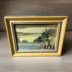 Vtg. Original Miniature Landscape Oil Painting Signed NS 87 Framed Country Scene