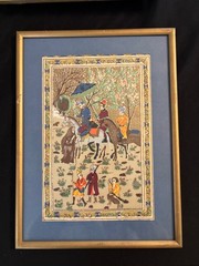 Antique Persian Middle Eastern Cloth Silk Art Polo Match Game Home Office Decor