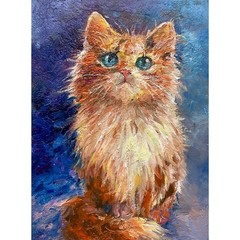 Original Ginger Cat Oil Painting Animal Impressionist Impasto Wall Art 8x6in OS