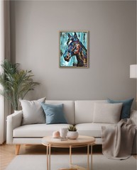 Atherton 11×14 Original Abstract Pet Acrylic Painting „Cyan Horse“ hand signed