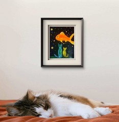 Cats At The Aquarium Figurative Abstract Expressionist Painting 11×14