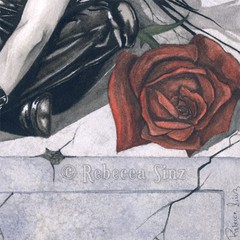 Gothic Male FAIRY Fantasy Art ORIGINAL PAINTING Cemetery Rose Tombstone Black WC