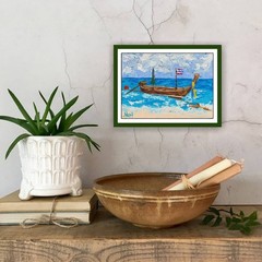 Pleasure Boat Painting Seascape Skiff Original Wall Art 6×8′ Ocean Shallop