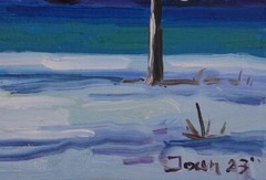 Oil painting on panel winter in Pogradec, 30cmx40xm