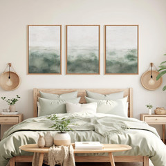 Large Abstract Grey Green Framed Canvas Wall Art,Watercolor Neutral White Wall D