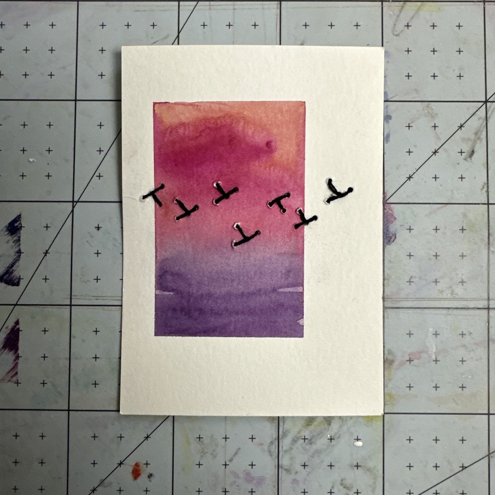 ACEO Original Art Card – Embroidered Birds – 1K to OK #112