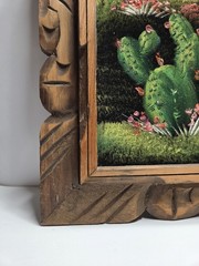 Vtg Black Velvet Painting Desert Cabin Cactus Mexico Carved Wood Frame 24”x 20”