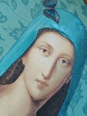 Framed Canvas Artwork Madona Virgin Mary With Flowers Signed