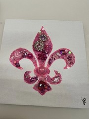 Bijoux 4” Mini Art Canvas Gems Dopamine Decor Fleur De Lis Welcome Signed Pink