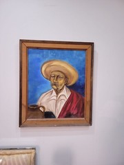 Vintage Oil Painting Mexican Cowboy Smoking Pipe Signed Rogubl Framed 28.5 x 24