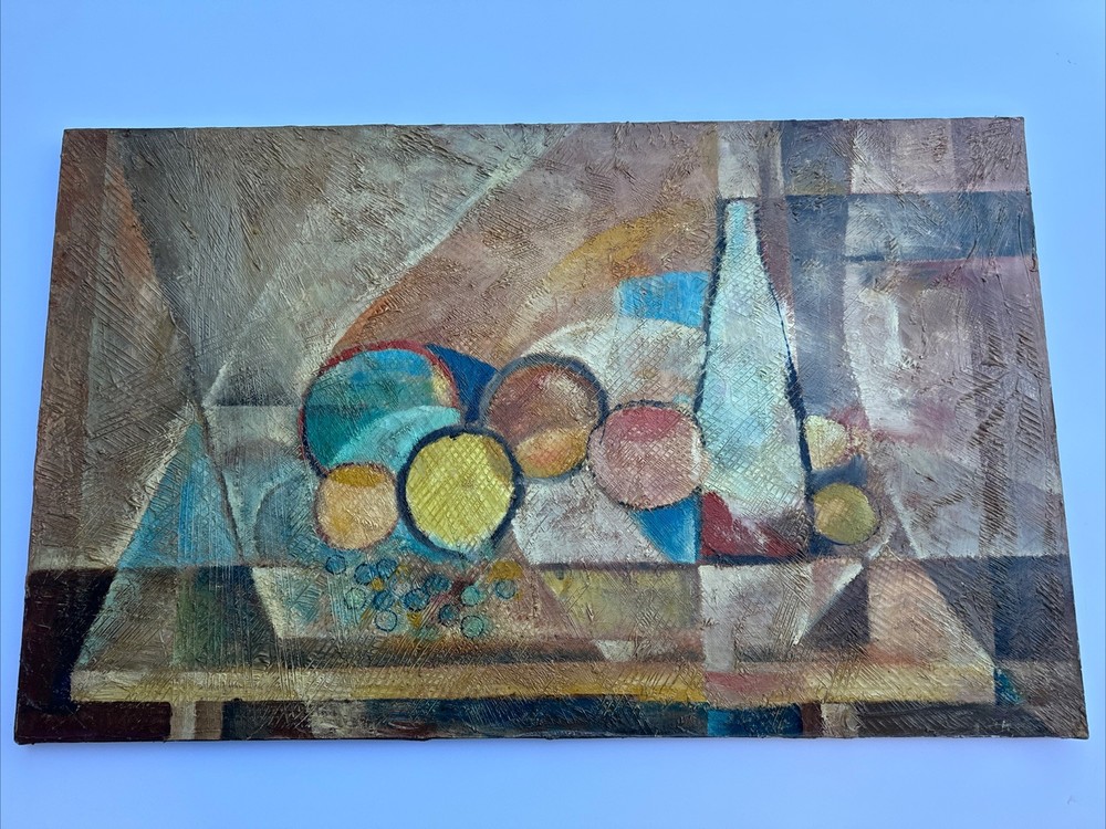 MID CENTURY PAINTING CUBIST CUBISM MODERNISM MYSTERY ABSTRACT LARGE 1960’S OIL