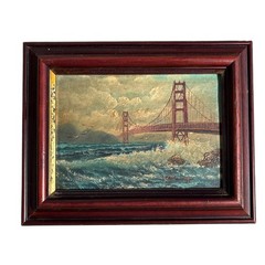 VTG San Francisco Golden Gate Bridge Oil Painting – T, Sanders – Small Framed