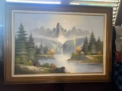 HANTONE RARE Oil Painting On CANVAS Mountain WATERFALL Landscape 44” X 32”