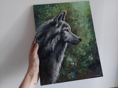 Wolf Original Oil Painting. Graceful Predator Amidst Dense Green Forest. Artwork