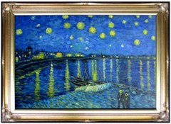 Framed Hand Painted Oil Painting, Van Gogh Starry Night over Rhone Repro 24x36in