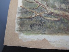 Antique 1894 signed watercolor painting landscape thatched cottage FWG 11×23″
