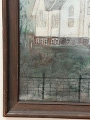 VINTAGE ORIGINAL PENCIL/CHALK FRAMED PAINTING WHITE STEEPLE CHURCH SCENE ARTWORK