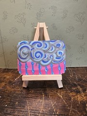 Swirling Rain Cloud Blue Pink Sky Aceo Original Art Card Acrylic Painting