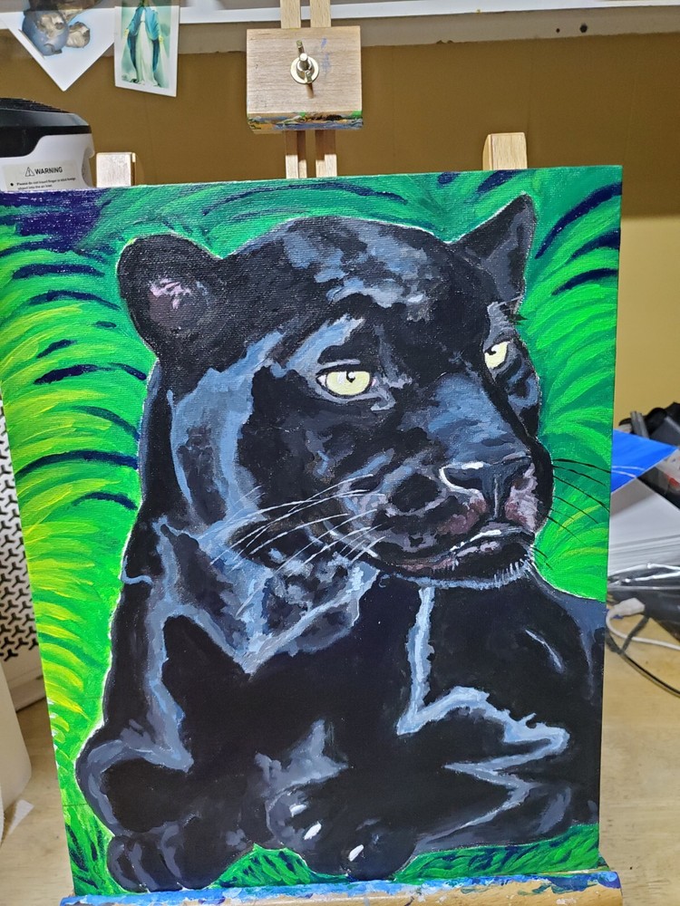 11×14 Acrylic Painting, Panther On Hard Board Canvas.