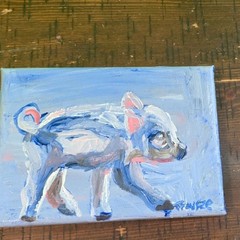 Original 5×7 Inch Acrylic Painting Of A Pig On Canvas Handpainted