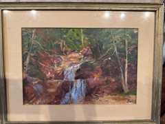 Original Dennis W Stuart „Kent Falls CT“ Signed Oil on Paper Landscape Painting