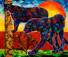 PRIMAL DANCE Original 20×24 BLACK LEOPARD Art Painting on canvas Sherry Shipley