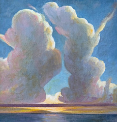 Beautiful Sky Clouds Calm Water oil painting Belgian Linen Framed Yasami 24″x 20