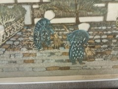 Fine Patricia Pat Kurtz California Artist Woodblock Print Taiwan? 9.5 x12″ 1966