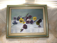GORGEOUS! Large Signed Original Oil on Canvas Yellow and Purple Violets 31 x 25