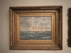 Antique Maritime 19th C. Oil Painting Old Master Realism Brittish Seascape Gilt