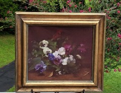 Lindesay Harkness Original 15×13″ Pastel-Canvas Painting „Pansies in the Garden“