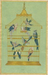 Miniature Painting Of Birds In The Cage Gouache Pigment Art 8×11.5 Inches Art