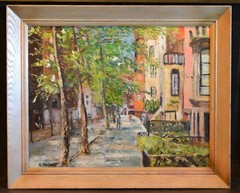 Robert E. Wells – Vintage Oil Painting – Colorful English Village Street