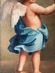 Antique Italian Oil Painting Cupid Eros 19th Century Baroque Portrait Framed